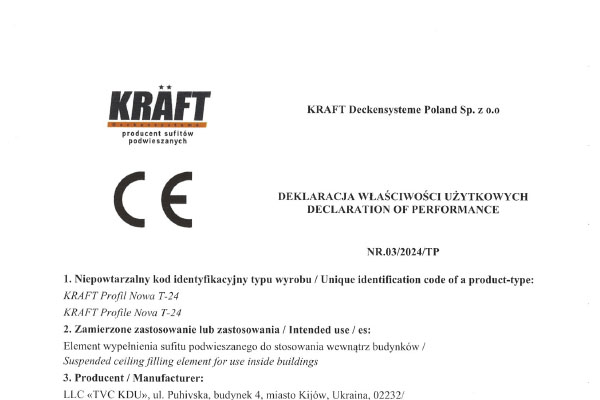 Certificate KRAFT Nowa T-24 profile
